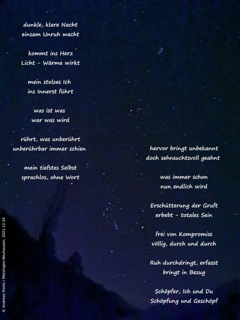 Gedicht: dunkle, klare Nacht  einsam Unruh wacht